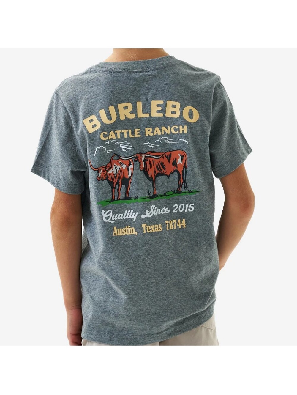 BURLEBO Youth Short Sleeve Tee - BURLEBO Cattle Ranch - Dark Heather Grey- M(8)